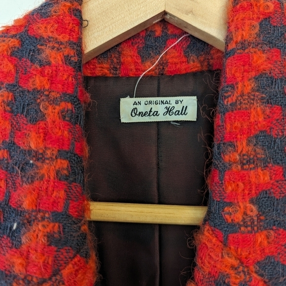 Vintage Houndstooth Boucle Tweed Double Breasted Blazer Preppy Maximalist - Picture 8 of 14